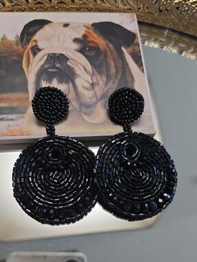 C&C California Black Beaded Round Drop Earrings